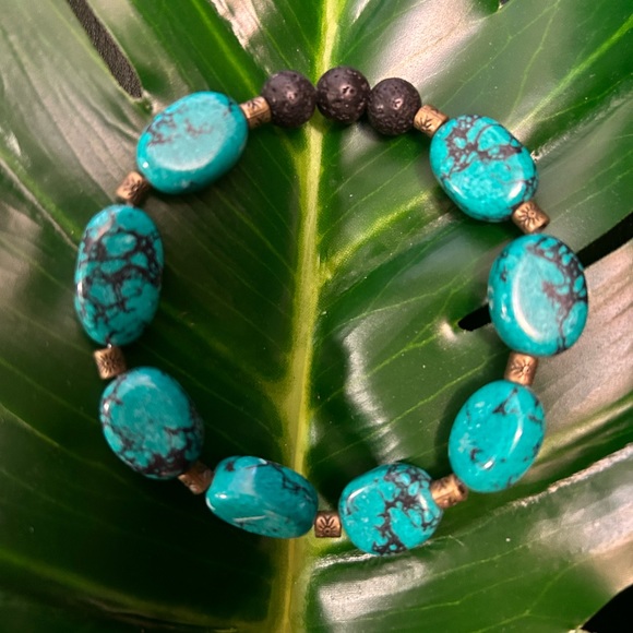 Hand Crafted Jewelry - handmade TURQUOISE & lava beaded bracelet NWT